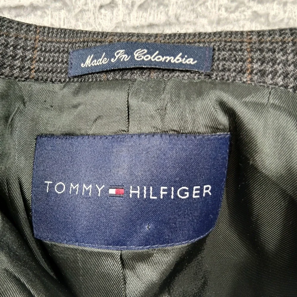 Tommy Hilfiger Blazer Mens 42R Gray Wool Glen Plaid Sport Coat Notch Lapel Lined